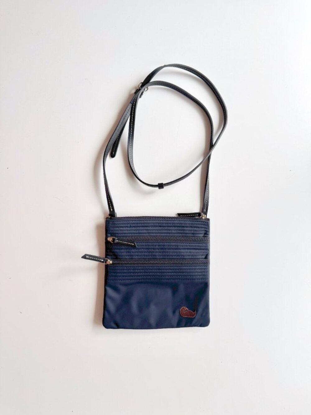 DOONEY & BURKE North South Navy Blue Nylon Leather Triple Zip Crossbody Purse